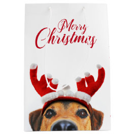 Niedlich Funny Christmas Hund Rentier Antler Headb Mittlere Geschenktüte