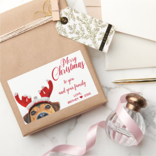 Niedlich Funny Christmas Hund Rentier Headband Ant Rechteckiger Aufkleber