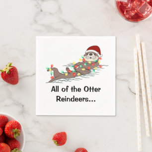 Niedlich Funny Christmas Lights Otter Rentiers Serviette