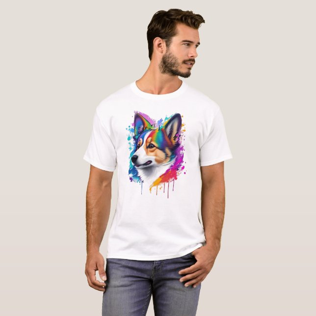 Niedlich Funny Corgi Regenbogenfarbe T-Shirt (Vorne ganz)