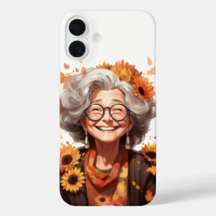 NIEDLICH FUNNY FALL GRANDMA MIT SONNENBLUMEN iPhone 16 PLUS HÜLLE