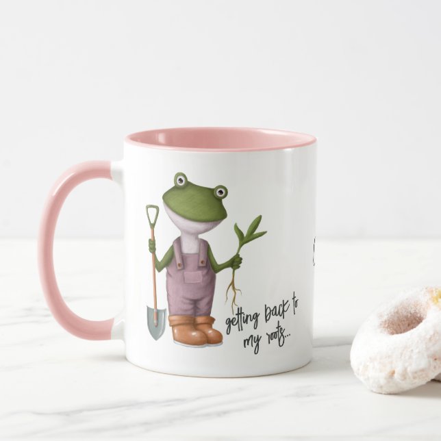 Niedlich Funny Frog Garening Personalisierter Name Tasse (Mit Donut)
