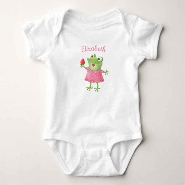 Niedlich Funny Girl Frog Pink Girl Baby Bodysuit Baby Strampler (Vorderseite)