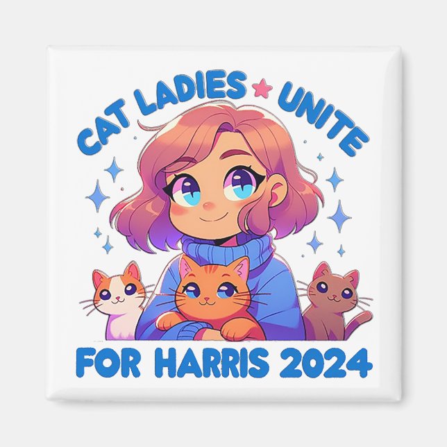 Niedlich Funny Girly Childless Cat Lady Unite Harr Magnet (Vorne)