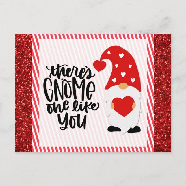 Niedlich Funny Gnome Red Glitzer Postkarte (Vorderseite)