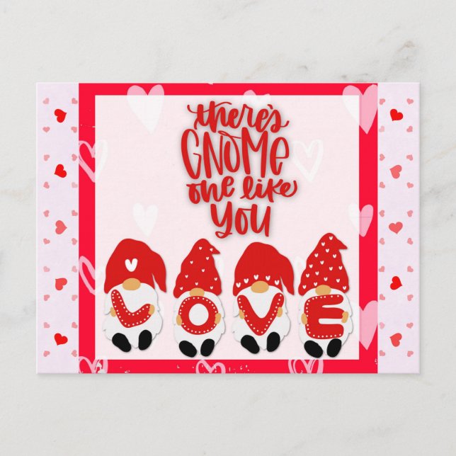 Niedlich Funny Gnome Valentinstag Herz Liebe Postkarte (Vorderseite)
