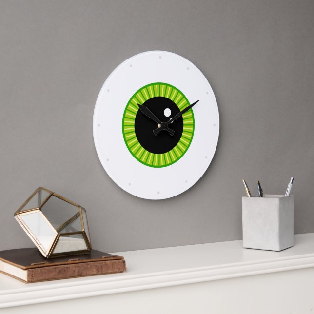 Niedlich Funny Green Eyeball Große Wanduhr (Büro)