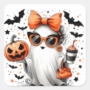 Niedlich Funny Halloween Ghost Quadratischer Aufkleber