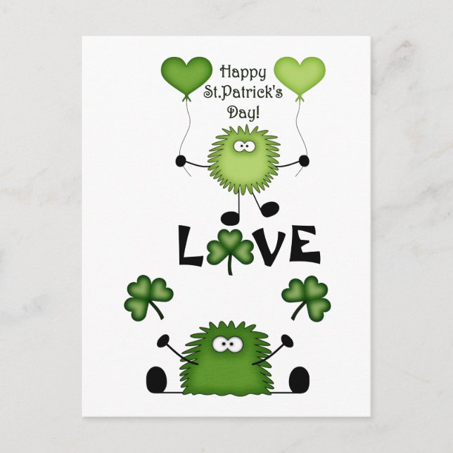 Niedlich Funny Happy St Patrick's Day Fuzzies LIEB Postkarte (Vorderseite)