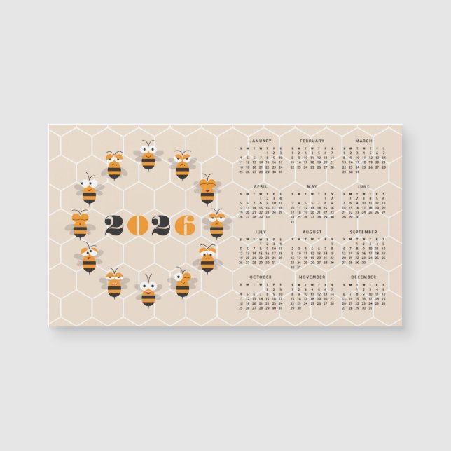 Niedlich Funny Honey Bee Honeycomb Kalender 2026 Magnetkarte (Vorderseite)