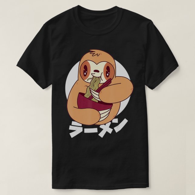 Niedlich Funny Kawaii Sloth Eating Ramen Noodles J T-Shirt (Design vorne)