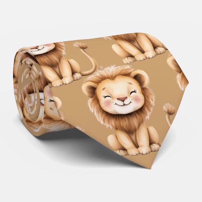 Niedlich Funny lächelnd Lion Brown Neck Tie Krawatte (Gerollt)