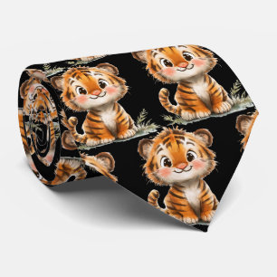 Niedlich Funny lächelnd Tiger Black Neck Tie Krawatte