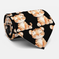 Niedlich Funny lächelnd Tiger Black Neck Tie