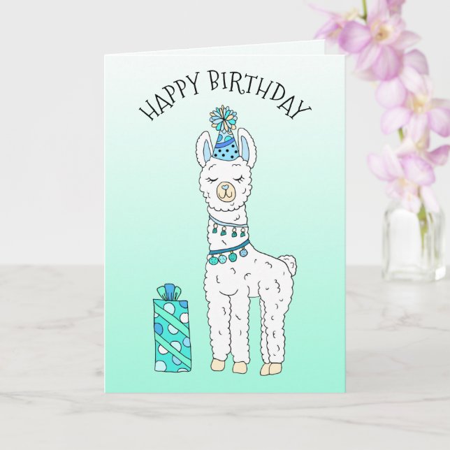 Niedlich Funny Lama Spaß Happy Birthday Karte (Orchidee)