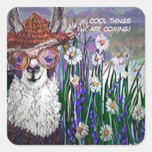 Niedlich Funny Mama Llama Behalte Ihr Cool Quadratischer Aufkleber