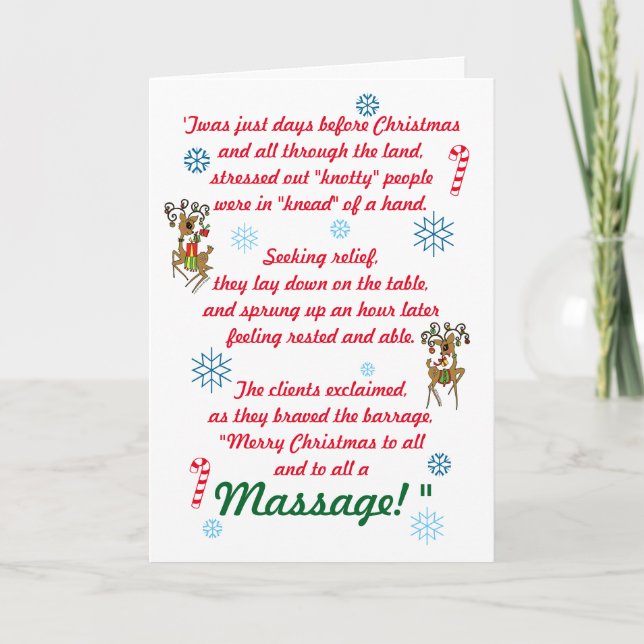 Niedlich Funny Massage Therapie Weihnachtsfeiertag Feiertagskarte (Vorderseite)