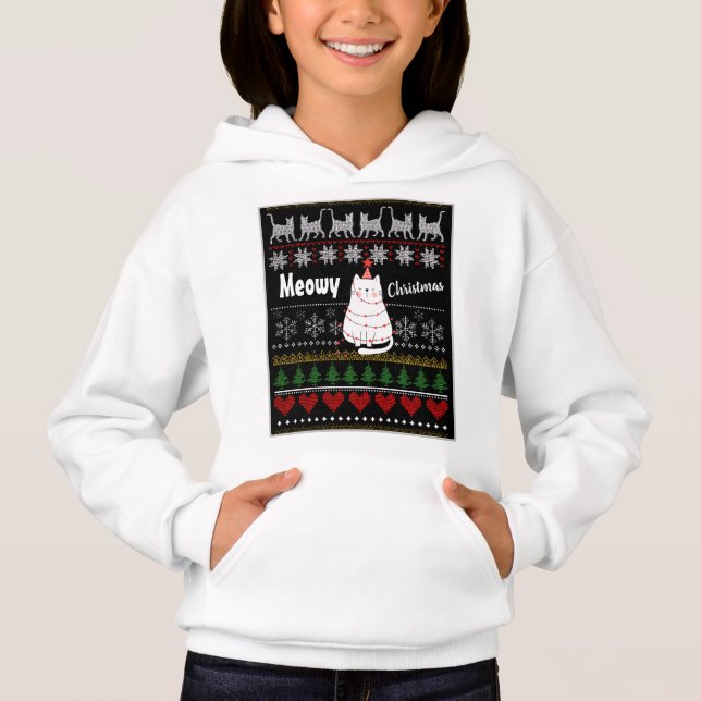 Niedlich Funny Meowy Weihnachtskatze Nordic Gemust Hoodie (Vorderseite)