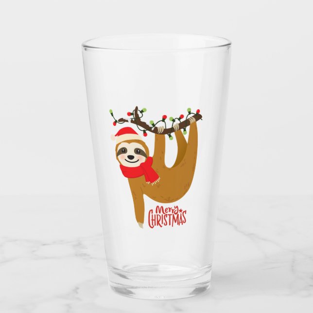Niedlich Funny Modern Frohe Weihnachts-Sloth | Url Glas (Vorderseite)