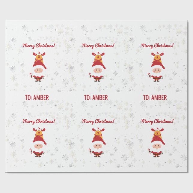 Niedlich Funny Modern Rudolph Santa Personalisiert Geschenkpapier (Flach)