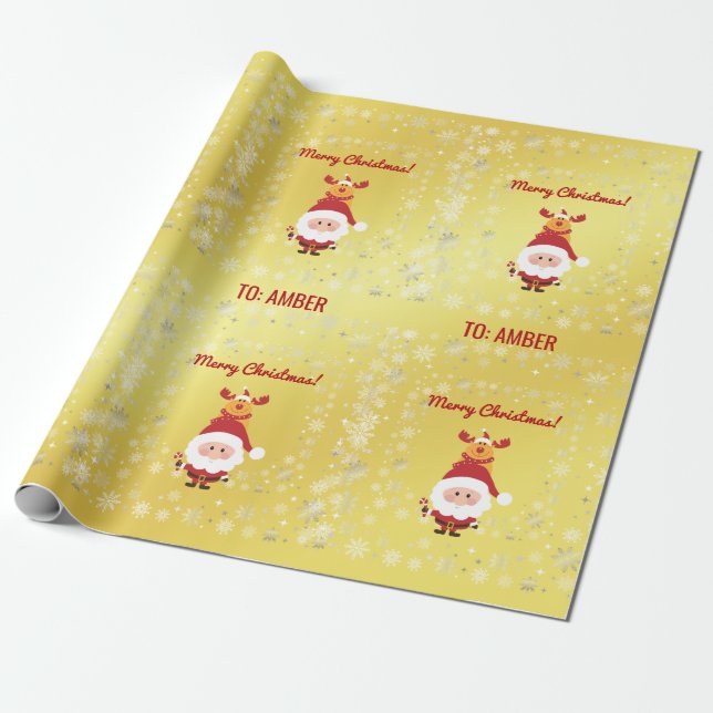 Niedlich Funny Modern Rudolph Santa Personalisiert Geschenkpapier (Ungerollt)