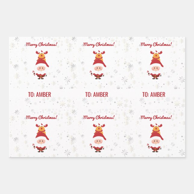 Niedlich Funny Modern Rudolph Santa Personalisiert Geschenkpapier Set (Vorderseite)