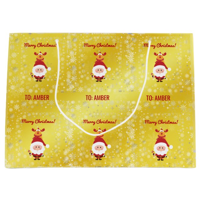 Niedlich Funny Modern Rudolph Santa Personalisiert Große Geschenktüte (Vorderseite)