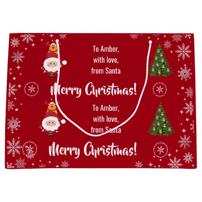 Niedlich Funny Modern Santa Rudolph Personalisiert Große Geschenktüte (Vorderseite)