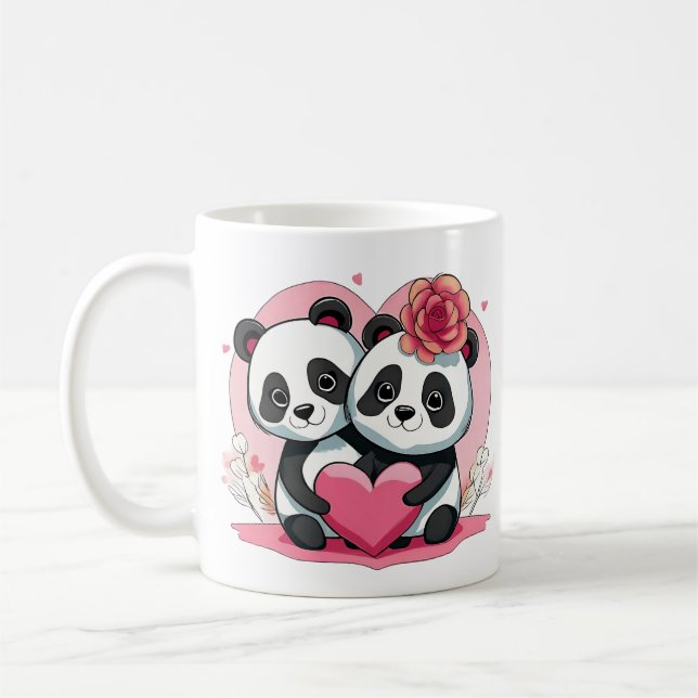 Niedlich Funny Panda Couple Valentine's Kaffeetasse (Links)