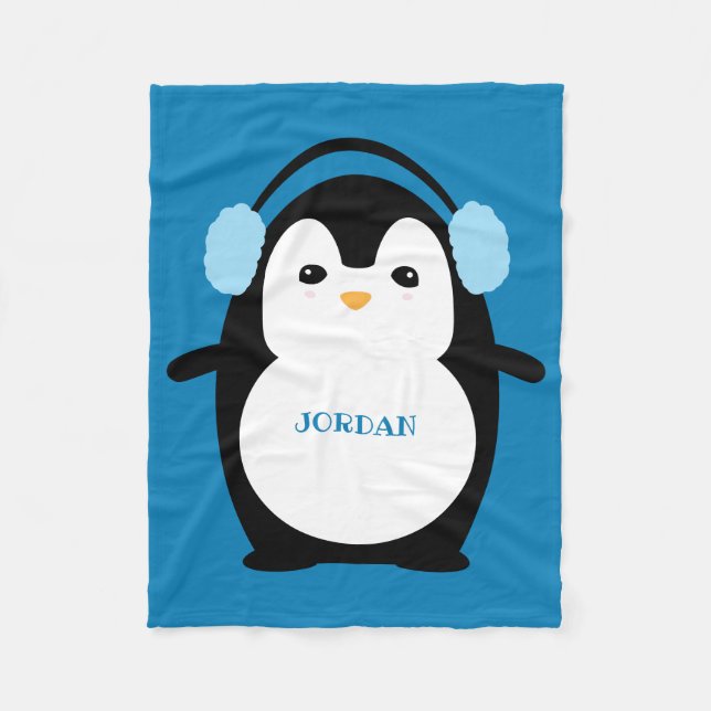 Niedlich Funny Penguin Kinderzimmer Blau Fleecedecke (Vorderseite)