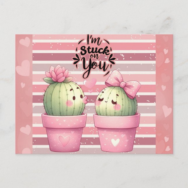 Niedlich Funny Pink Valentinstag Cactus Postkarte (Vorderseite)