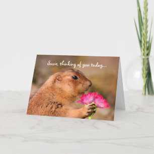 Niedlich Funny Prairie Dog Holding Blume Karte