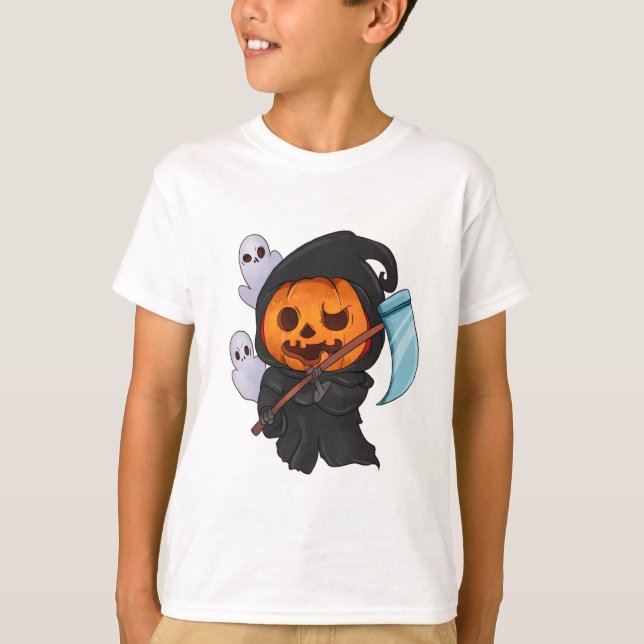 Niedlich Funny Pumpkin Head Grim Sensenmann T-Shirt (Vorderseite)