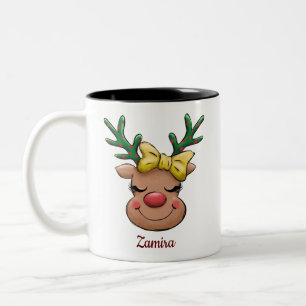 Niedlich Funny Reindee Name Personalisiert Weihnac Zweifarbige Tasse