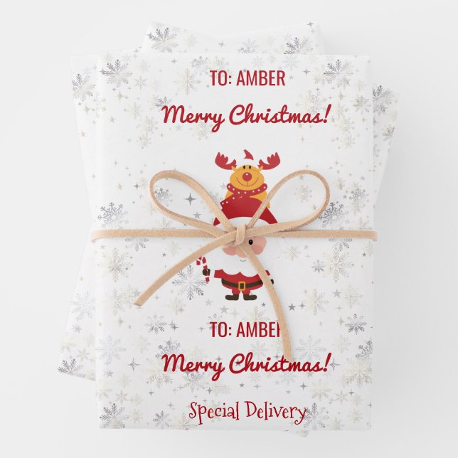Niedlich Funny Rudolph Santa Spezielle Lieferadres Geschenkpapier Set (Beispiel)