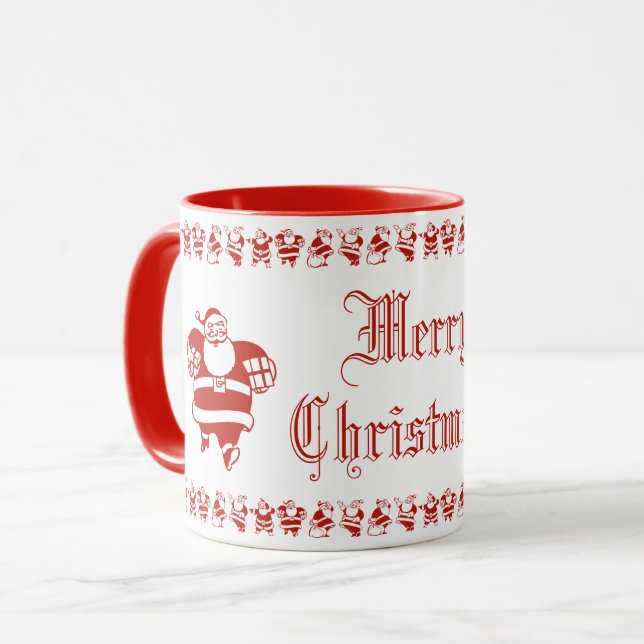 Niedlich Funny Santa Claus Muster Red Christmas Te Tasse (Vorderseite Links)