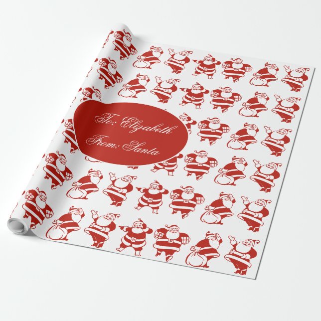 Niedlich Funny Santa Claus Pattern Rotes Weihnacht Geschenkpapier (Ungerollt)