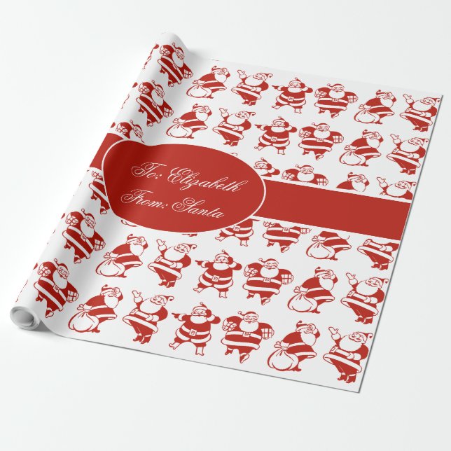 Niedlich Funny Santa Claus Pattern Rotes Weihnacht Geschenkpapier (Ungerollt)