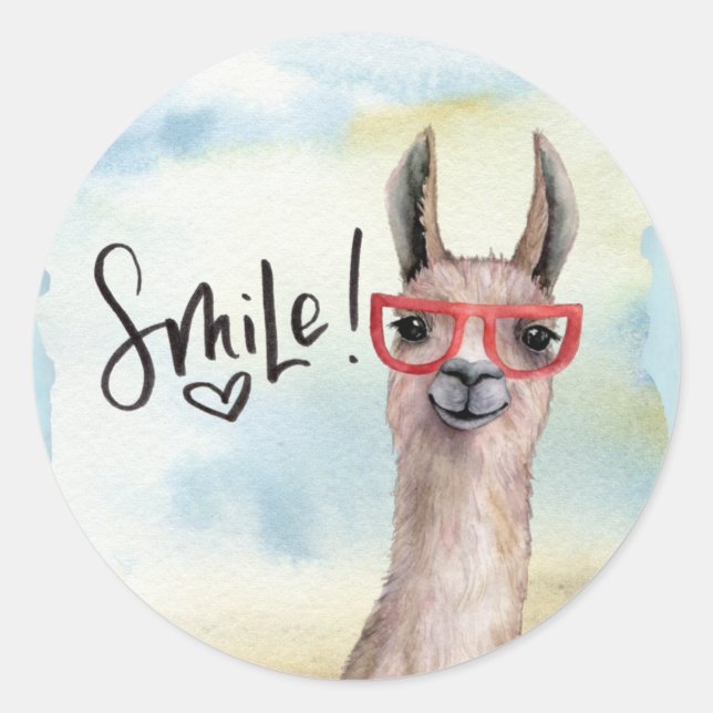 Niedlich Funny Smile Llama Runder Aufkleber (Vorderseite)