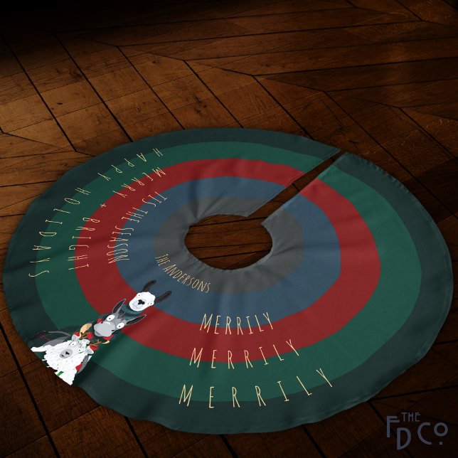 Niedlich Funny Striped Donkey Llama Schafe Persona Polyester Weihnachtsbaumdecke (Von Creator hochgeladen)