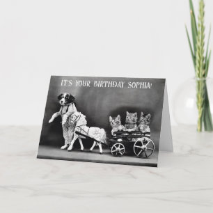 Niedlich Funny Vintag Dog Cat Pony Geburtstag Karte
