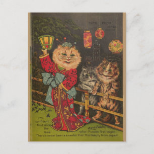 Niedlich Funny Vintag Japan Katze Postkarte
