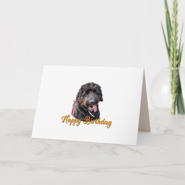 Niedlich Furry Black Goldendoodle Happy Birthday Karte (Vorderseite)
