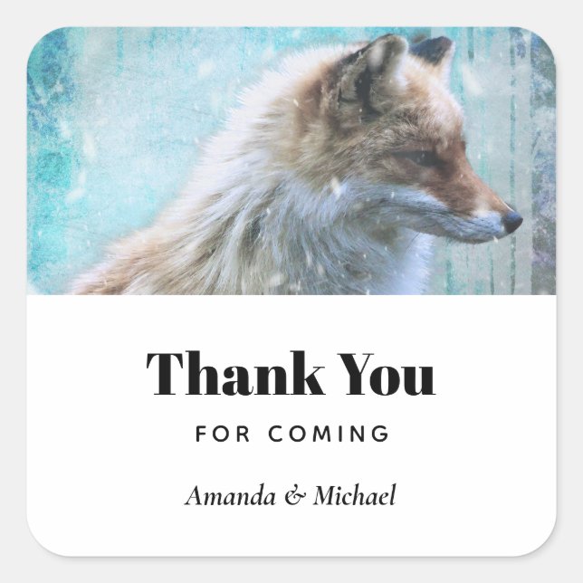 Niedlich Furry Fox auf Blue Grunge Hintergrund Dan Quadratischer Aufkleber (Vorderseite)