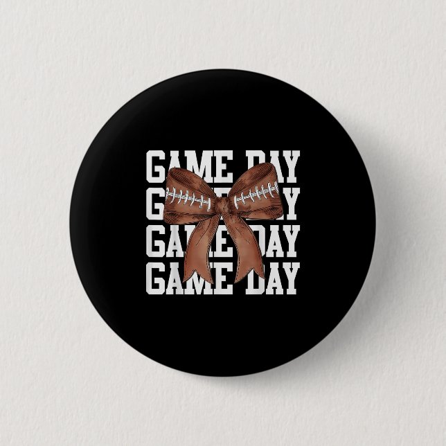 Niedlich Game Day Coquette Bow Football Liebhaber  Button (Vorderseite)