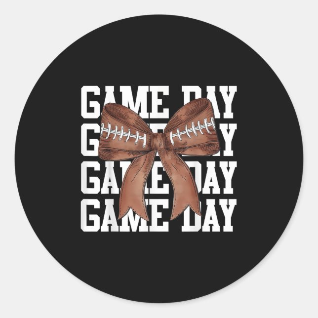 Niedlich Game Day Coquette Bow Football Liebhaber  Runder Aufkleber (Vorderseite)