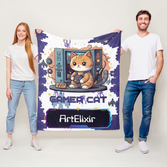 Niedlich Gamer Cat Blue Print Fleecedecke (Beispiel)