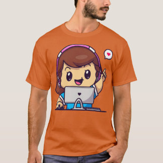 Niedlich Gamer Girl Playing Computer Cartoon T-Shirt