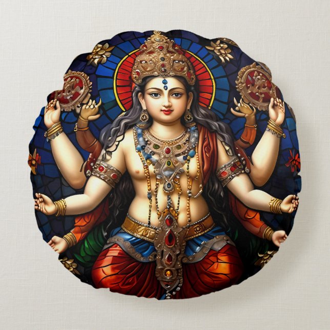 Niedlich Ganesh Blue Elephant God Round Cushion Pi Rundes Kissen (Vorderseite)