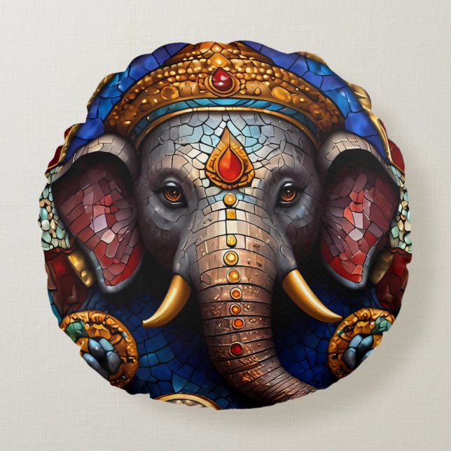 Niedlich Ganesh Blue Elephant God Round Cushion Pi Rundes Kissen (Vorderseite)